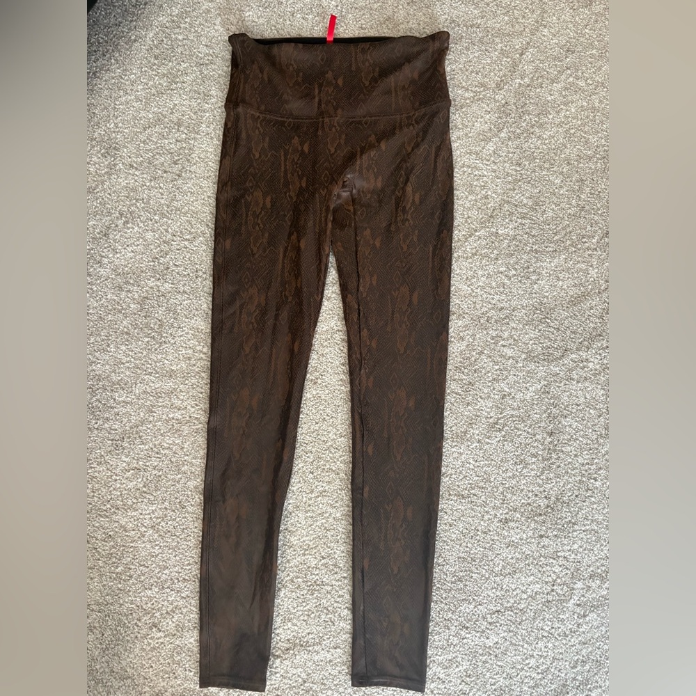 SPANX Faux Leather Snakeskin Brown Leggings - Picture 6 of 7